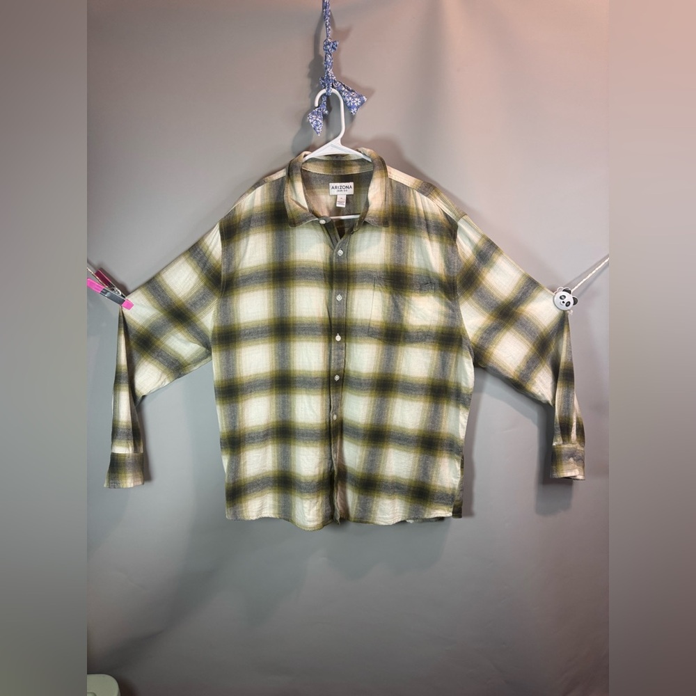 Arizona Jean Co Yellow black Flannel Plaid Casual Button Up LS Shirt Mens XL